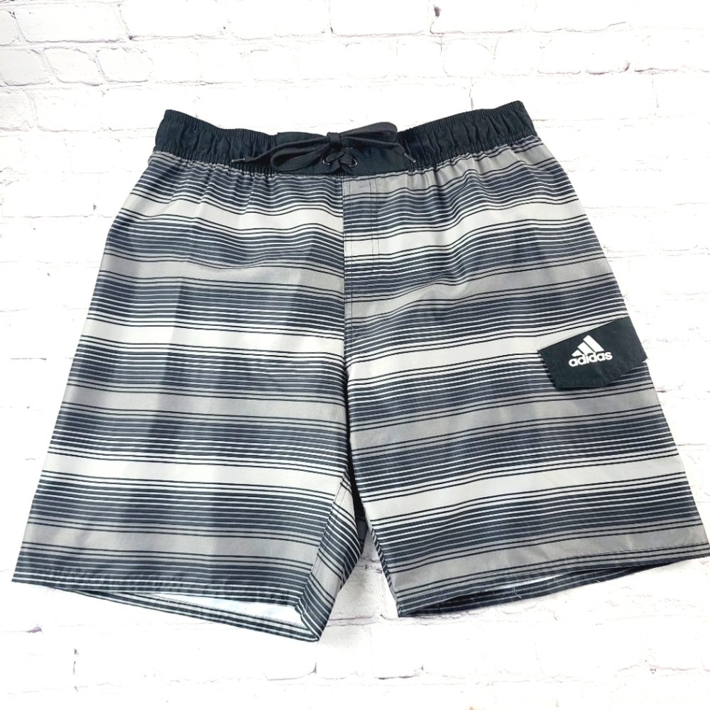 Adidas Icon 2.0 Men's Size Large Swim Shorts Trunks Charcoal Stripe